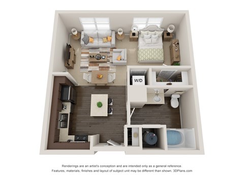 Floor plan for studio, 1 bath, 658 sqft